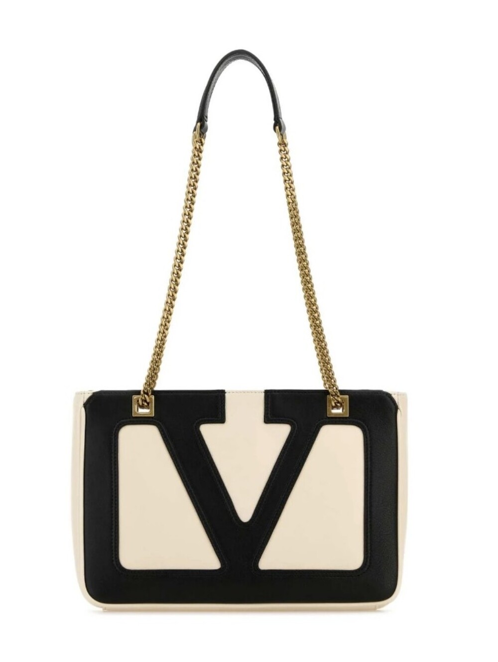 Valentino Garavani Black & Cream V-Logo Chain Shoulder Bag